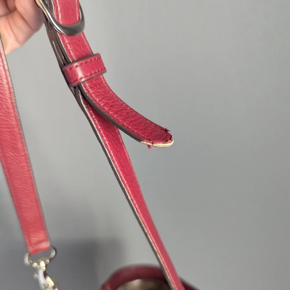 Coach red leather shoulder bag 14.5x 15.75 X6 And 14 handle.